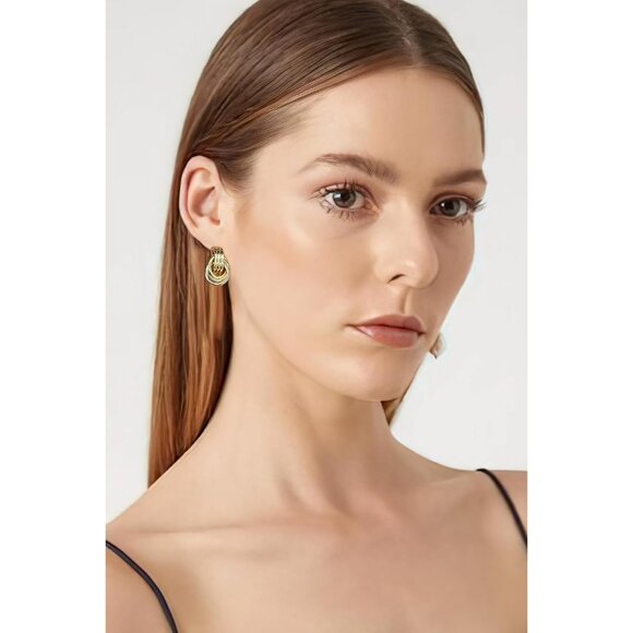⚡Chunky Gold Knot Earrings Statement Hoop Stud Earrings for Women Vintage Style - Picture 3 of 6